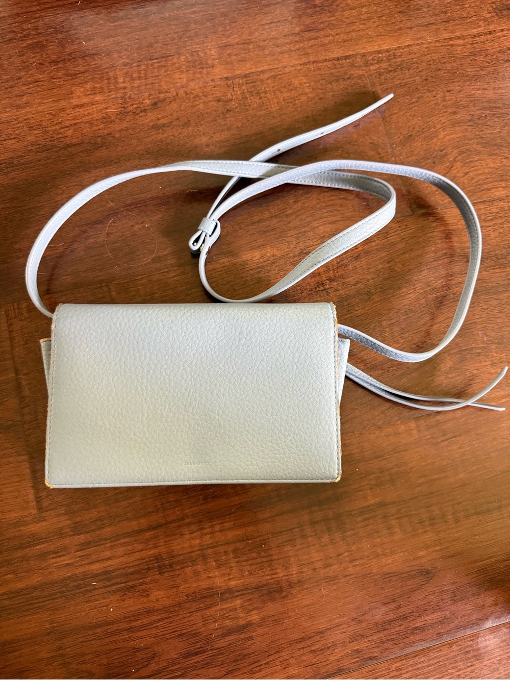 All Saints Fetch Leather Wallet Crossbody Bag Blue Pebbled Leather Small